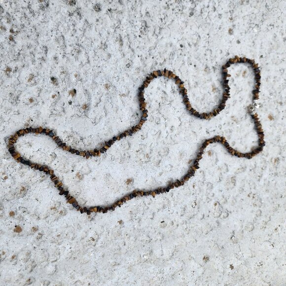Tiger Eye Bead Chip Necklace With 925 Sterling Silver Clasp - Picture 2 of 5